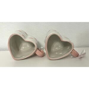 HEART Coffee‎ Cups Heart Shaped Pink/White Hearts Coffee Mug Set of TWO